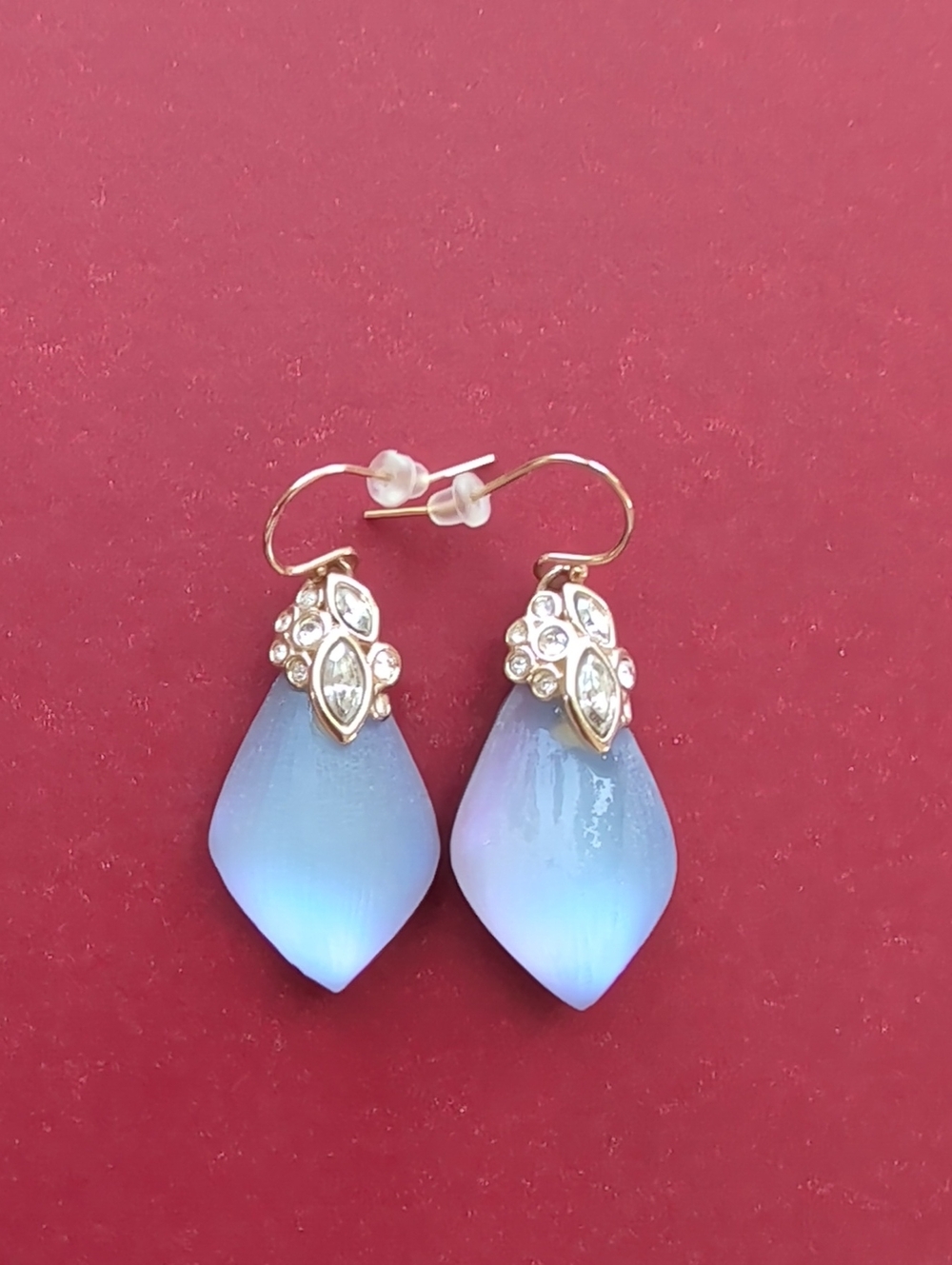 Alexis Bittar opalescent blue lucite drop earrings with crystal accents